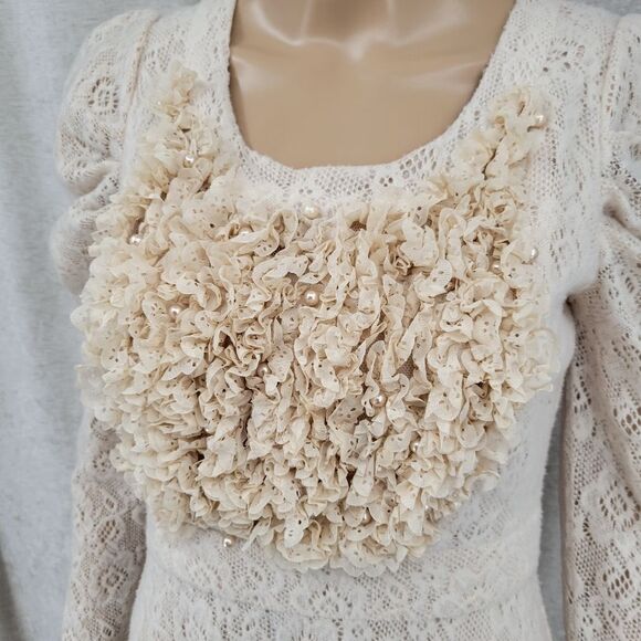 Ryu Cream Ruffled Eyelet Lace Tulle Layers Of Sweet Romantic Boho Chic Lagenlook - Picture 7 of 14